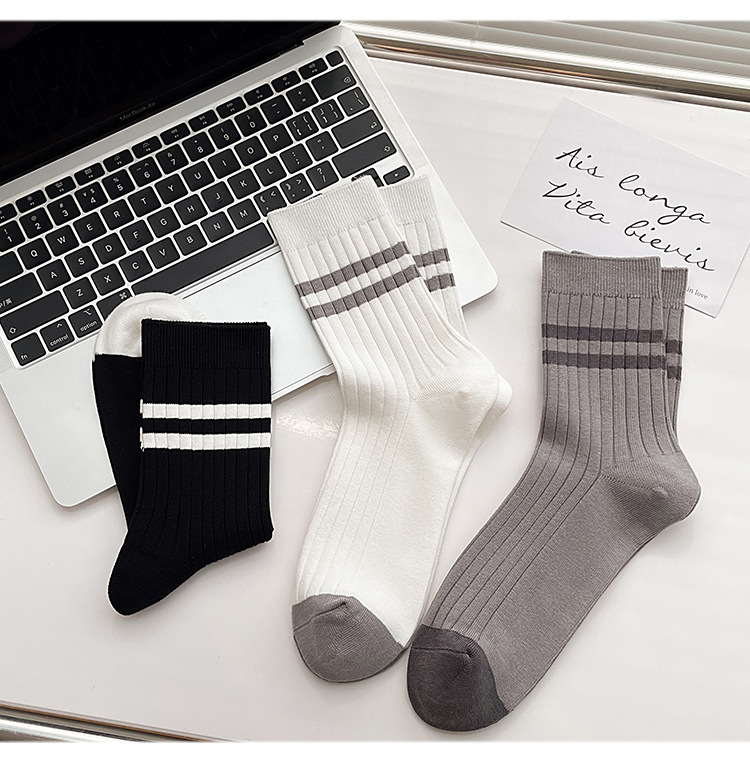 袜子地摊一件代发双针中筒袜秋冬季男袜子 男士条纹百搭诸暨男袜 保暖休闲拼色棉袜一件代发详情10