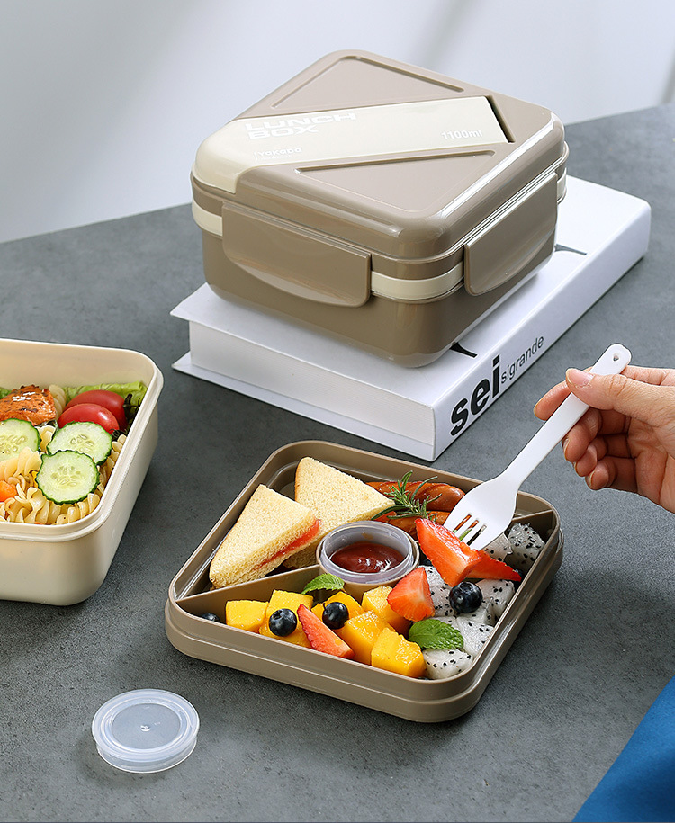 Double-layer compartments salad box, student lunch box, office worker microwave oven lunch box, portable light food picnic box pic 11