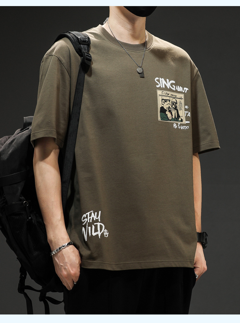 Summer short-sleeved T-shirt for men, a trendy brand, off-the-shoulder breathable casual thin half-sleeve T-shirt, round-neck five-quarter sleeve T-shirt for men pic 15