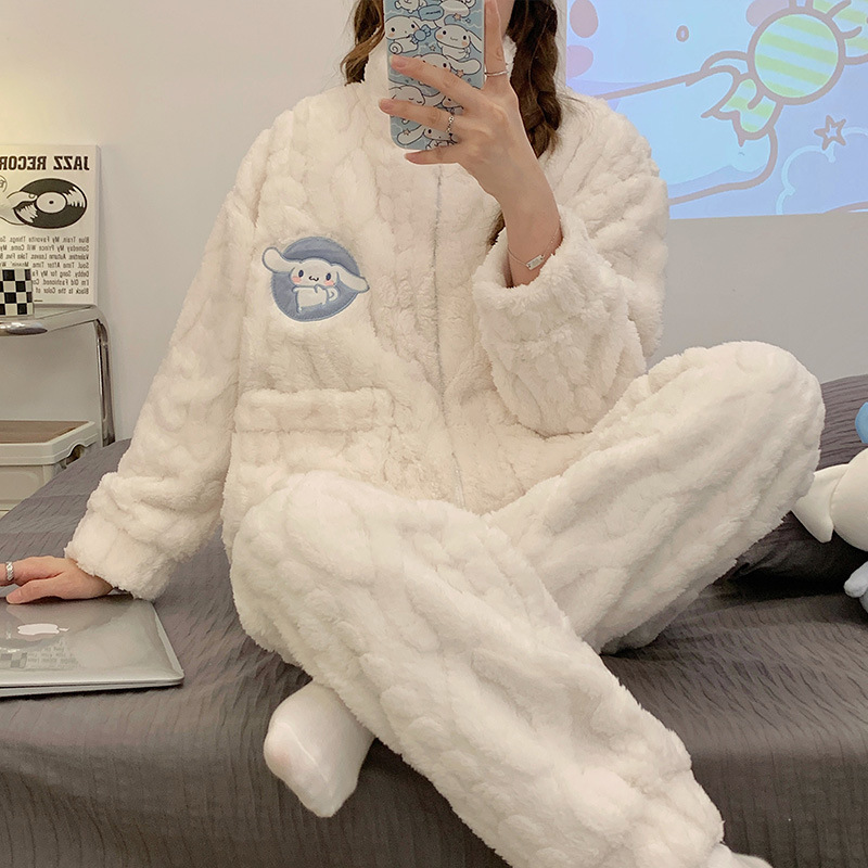 秋冬季女士法兰绒睡衣女冬款长袖加厚加绒可爱女生家居服套装详情52