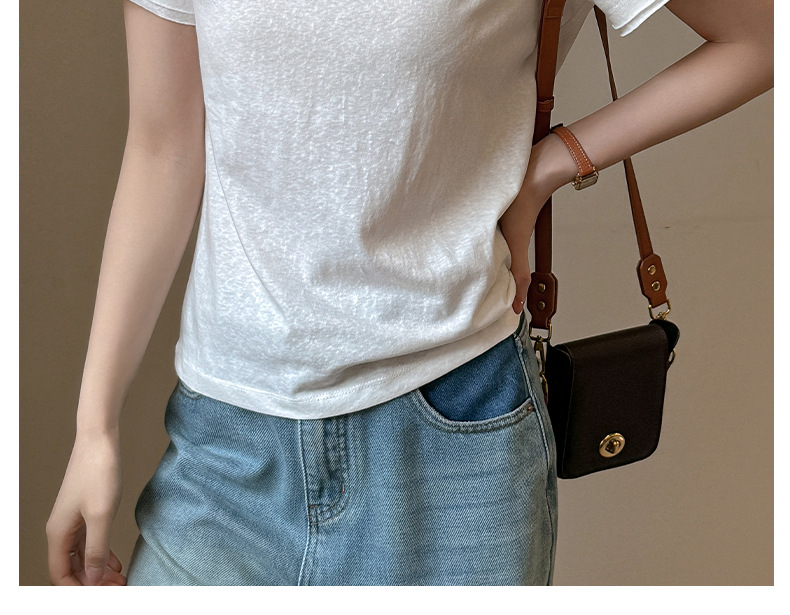 A new Korean-style small round neck, high-end design, off-the-shoulder short-sleeved T-shirt for women, versatile, loose snowflake cotton, slimming top pic 18