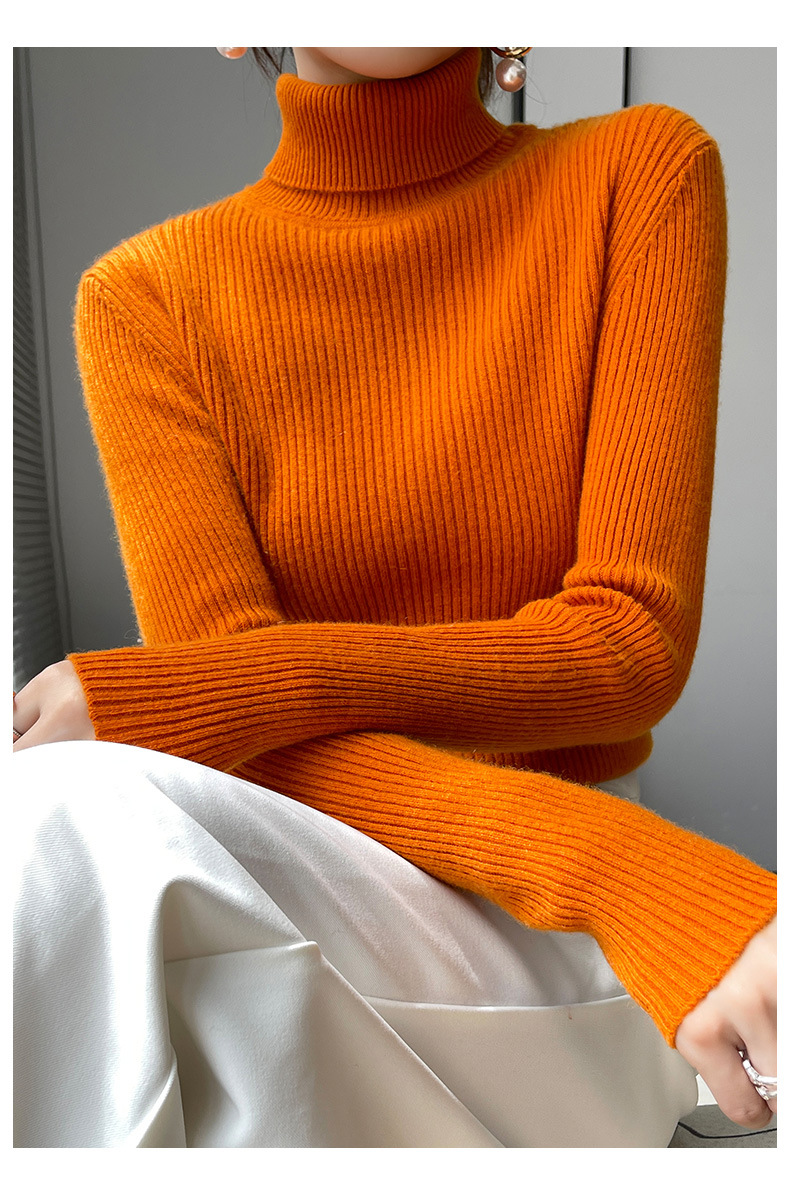 毛衣女2022秋冬新款长袖内搭修身韩版打底衫高翻领羊毛针织衫批发详情12
