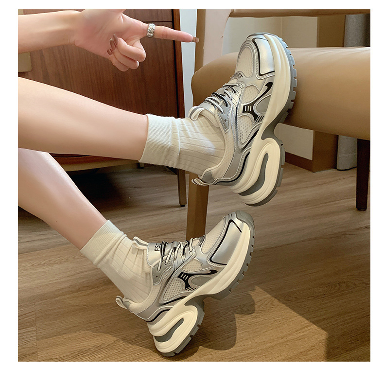 单网透气老爹鞋女2024年新款潮牌拼色厚底小个子百搭休闲运动鞋详情16