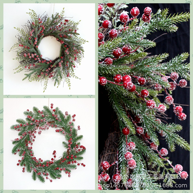 Desheng Thanksgiving Decoration Cross-border e-commerce Amazon Red Fruit, Snow, Frost, snow Powder Flower Wreath Christmas decoration pic 2