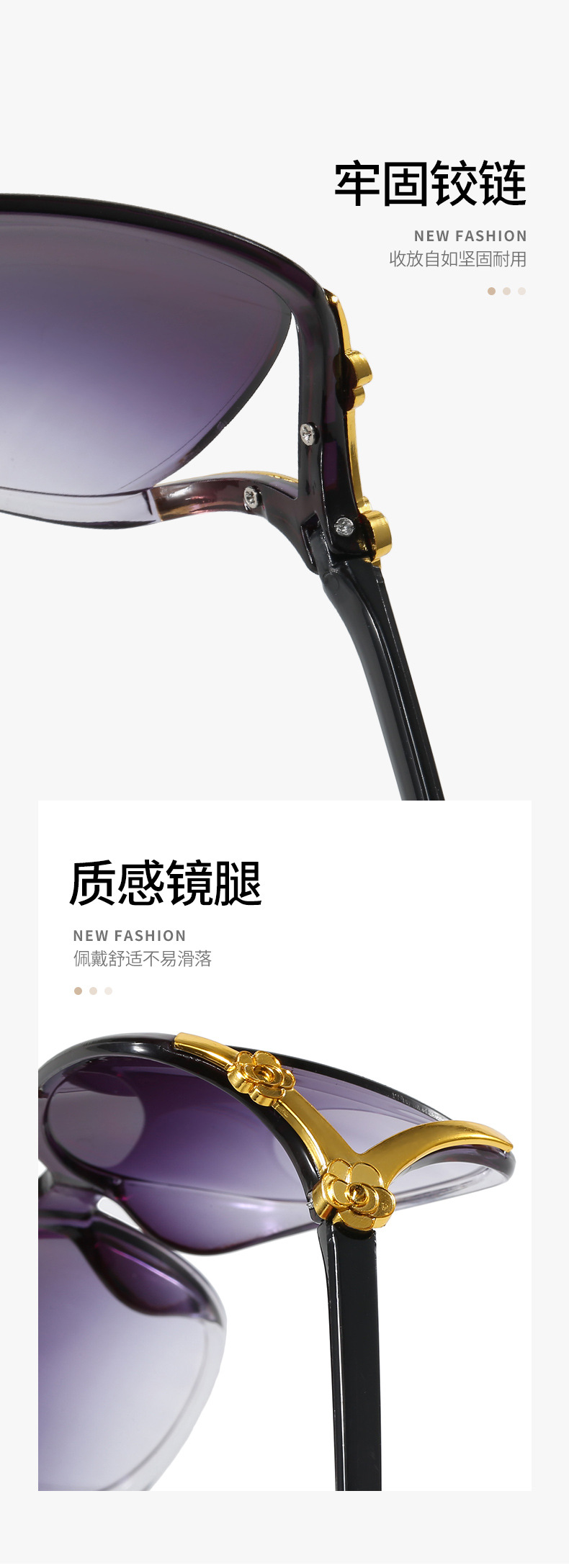 Wholesale of classic large-frame sunglasses for women with fox heads, fashionable camellia sunglasses for middle-aged and elderly people pic 8