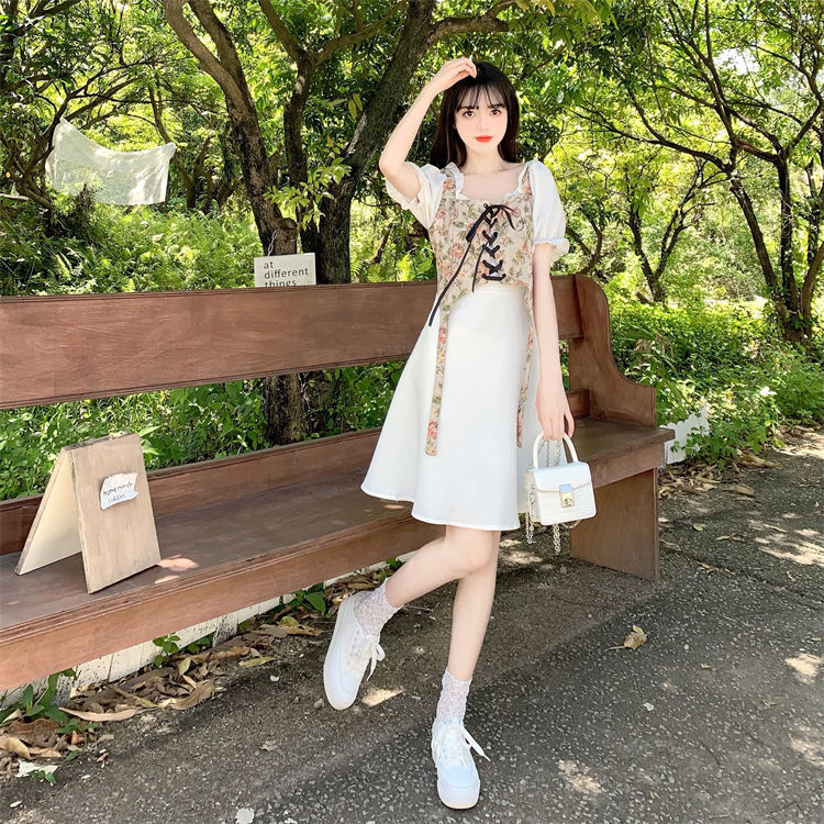 大码法式气质设计感假两件连衣裙女夏季初恋甜美泡泡袖衬衫长裙子详情17