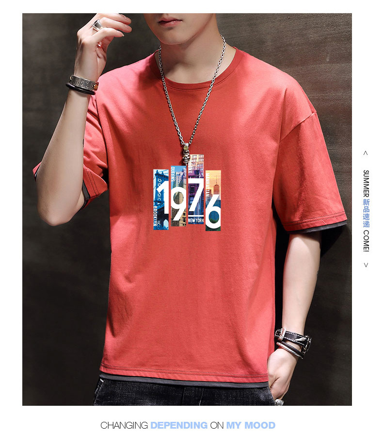 New Korean loose short-sleeved T-shirts for young men. Two pieces of cotton half-sleeved faux faux T-shirts for students, cool and oversized pic 73