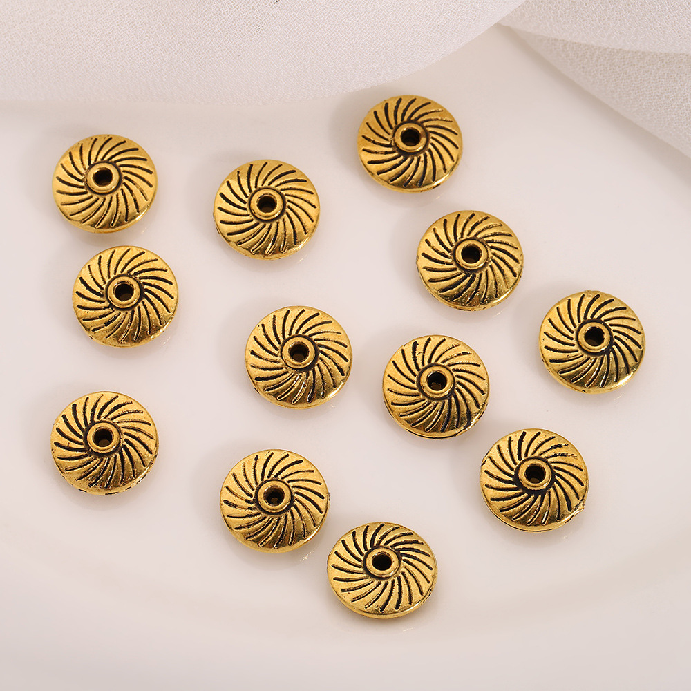 Retro gold and silver flying saucer threaded polka dot perforated spacer beads, simple smooth surface bead diy alloy jewelry accessories pic 7