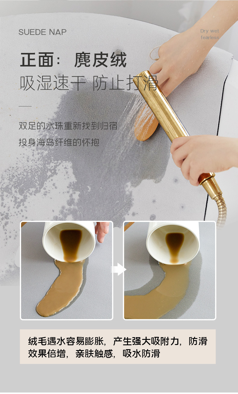 黑白棋盘格笑脸厨房进门防滑地毯硅藻泥软垫卫生间吸水速干脚垫子详情3