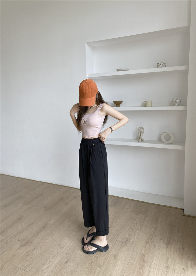 日系休闲裤子女夏薄款高腰显瘦遮肉阔腿直筒哈伦裤女速干裤九分裤详情20