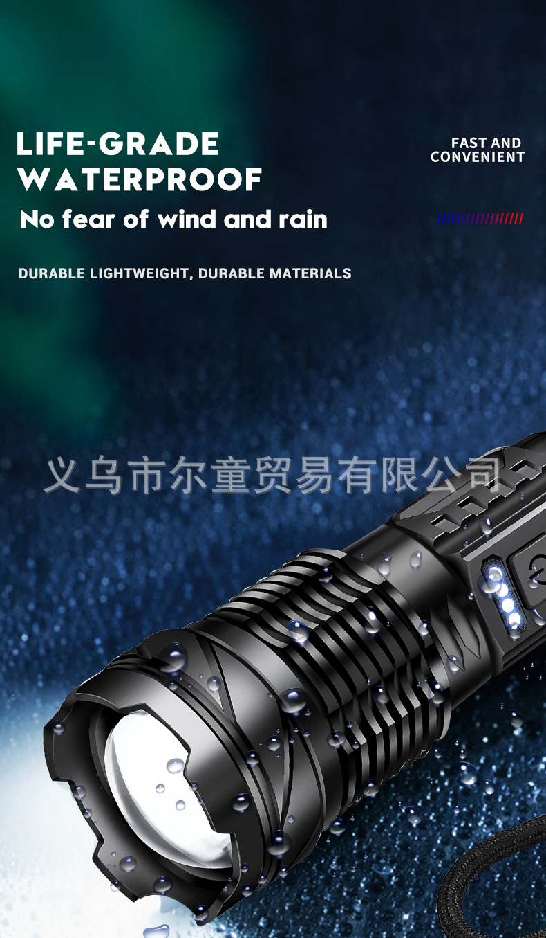New white laser flashlight with telescopic zoom, USB charging, power display, outdoor lighting, COB side light and strong light pic 12