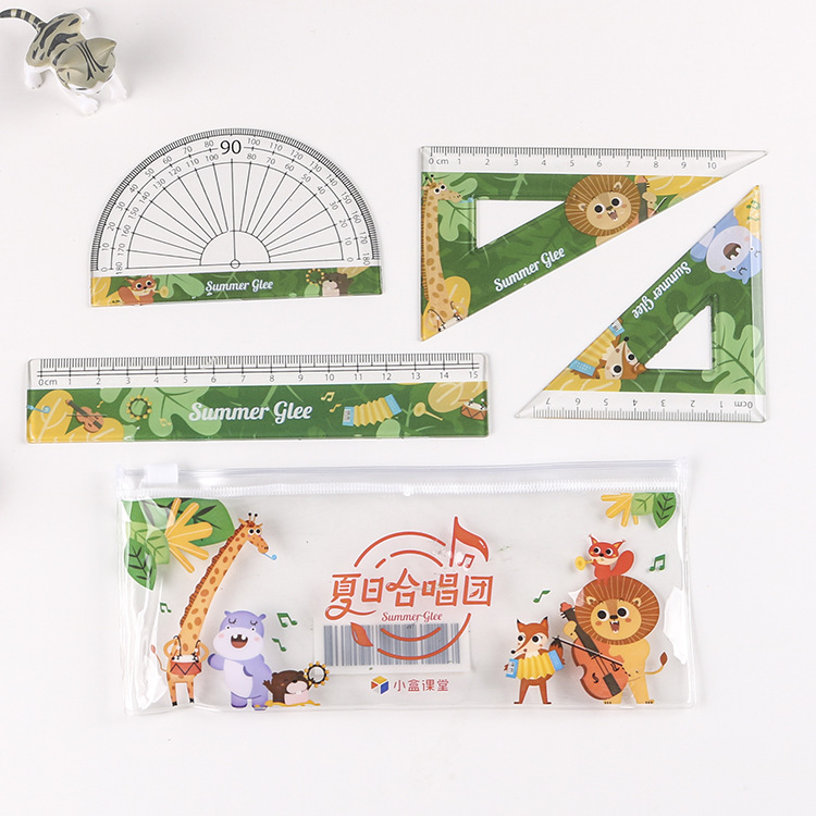 Cartoon advertisement PS set ruler, plastic straight ruler, acrylic student ruler set protractor, transparent soft set square pic 20