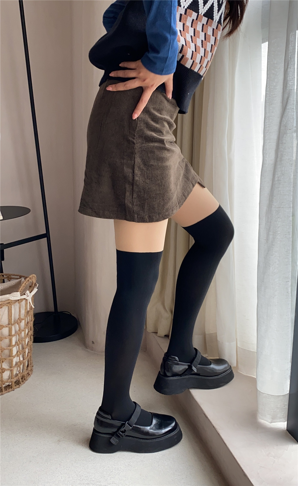 New patchwork stockings, black and white stockings, fake thigh stockings, sweet and cool fake calf stockings, sexy base stockings, pantyhose for women pic 45