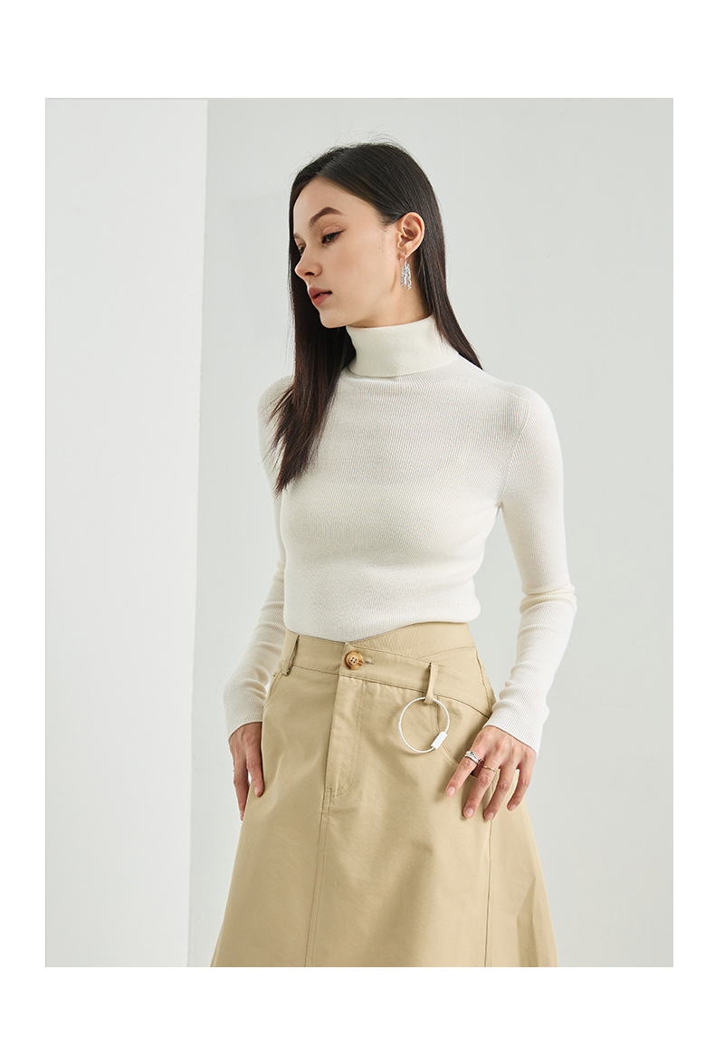 100%羊毛冬季无缝修身显瘦高领休闲百搭打底针织衫长袖内搭毛衣女详情15