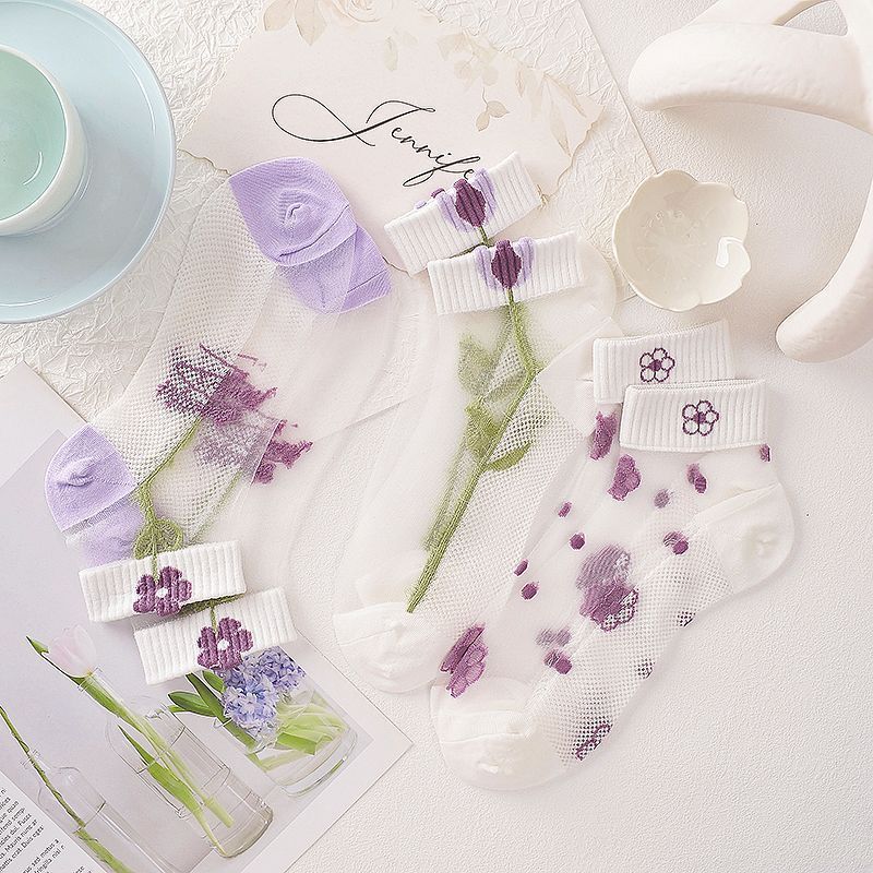 袜子女夏季薄款棉底水晶丝袜可爱日系jk船袜学生韩版玻璃丝短袜详情7