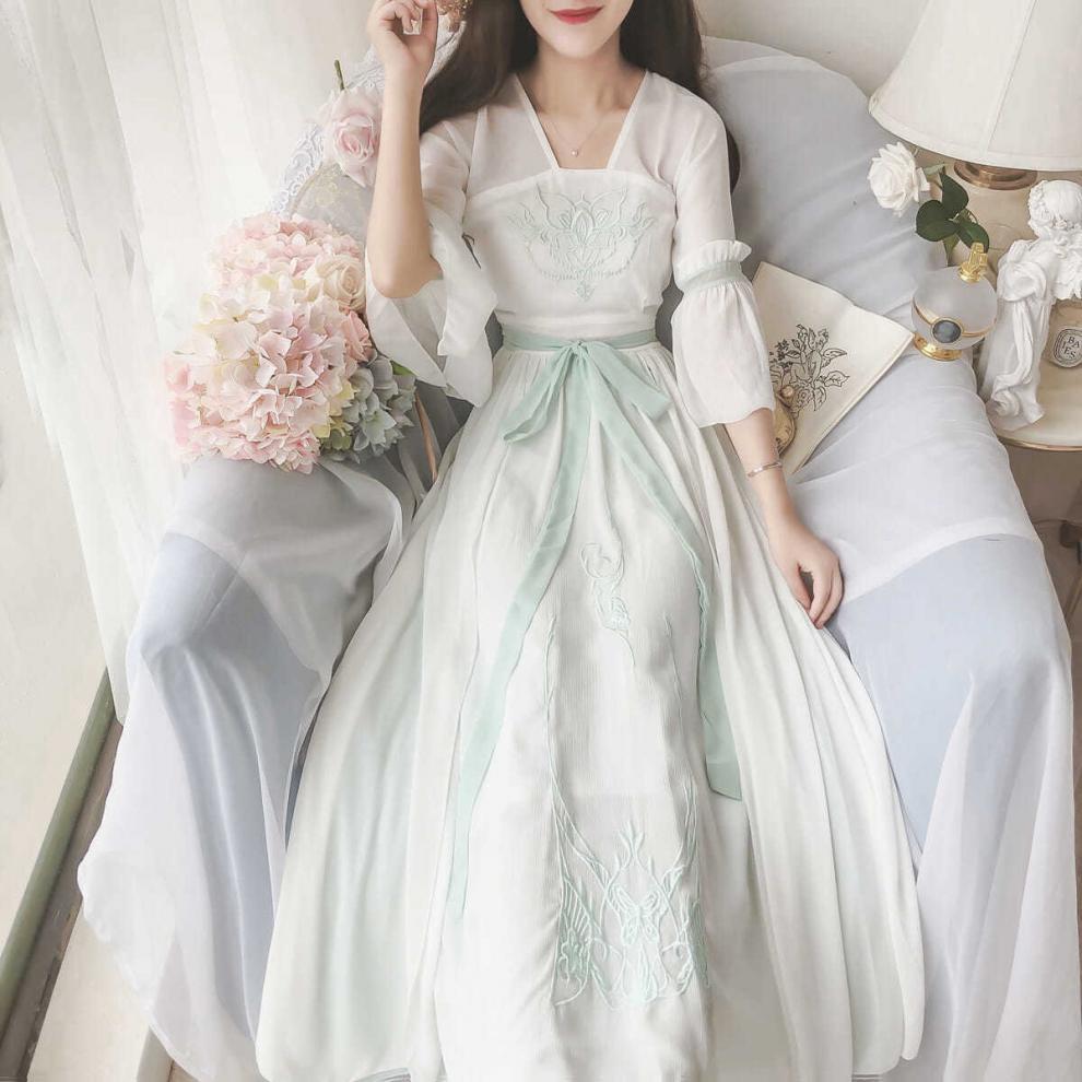 国潮Zf1【舒适透气】300斤大码改良汉服女夏季新款胖mm绣花古风仙女高详情5