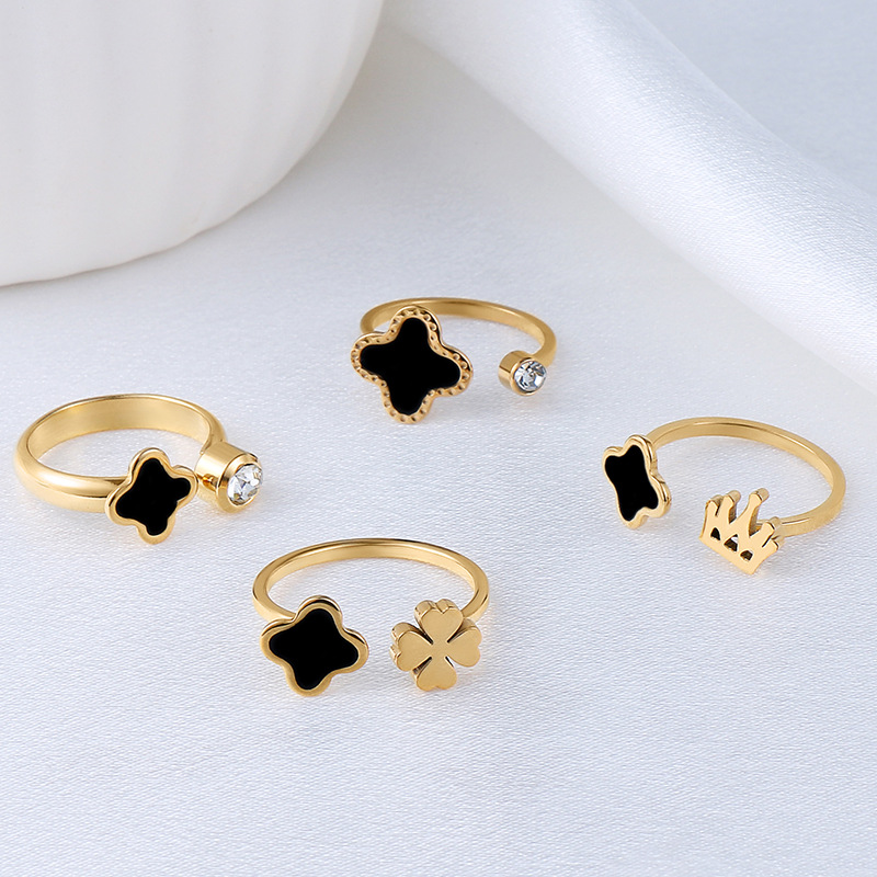 钛钢戒指女开口小众个性指环锆石简约ins风高级轻奢饰品四叶草详情15