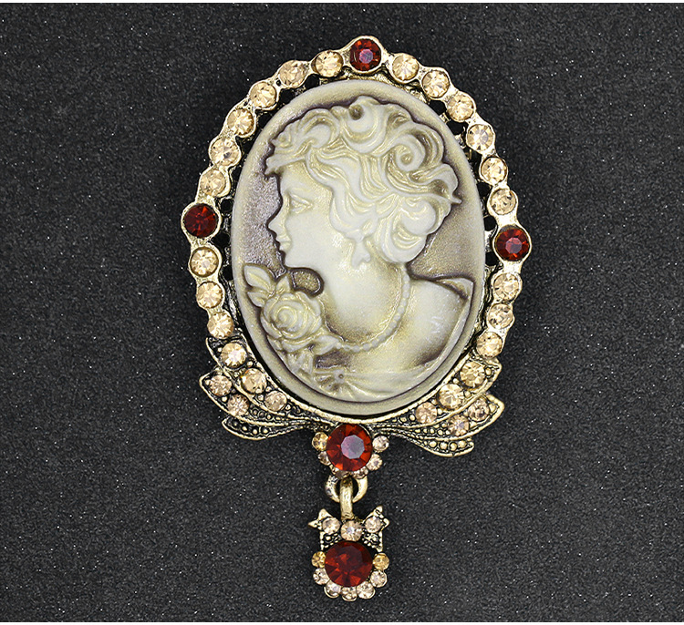 欧美时尚水钻美人头胸针 电镀合金复古胸花女 服装配饰品别针批发详情5