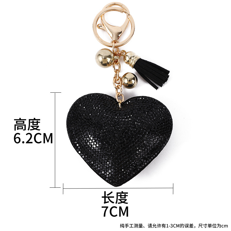 跨境电商时尚流苏钥匙圈包包挂件批发饰品配件桃心烫钻皮革钥匙扣详情9