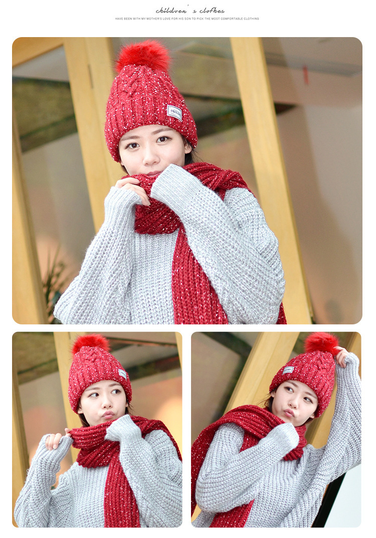 Wholesale of two-piece sets of 2020 new winter knitted pom-poms hats, warm and thick blended jacquard hats and scarves pic 8