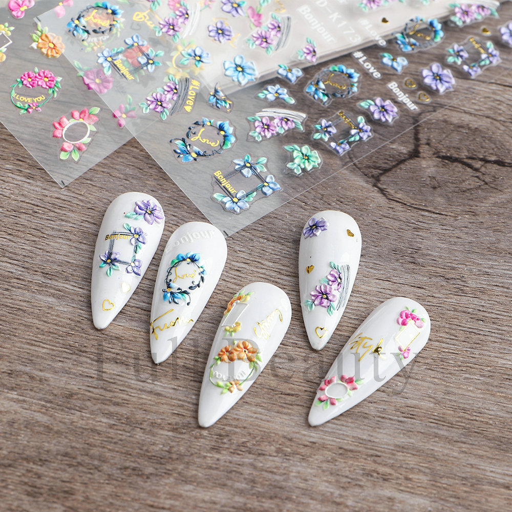 Cross-border new nail stickers 5D three-dimensional embossed nail stickers Cherry blossom back adhesive decal nail stickers wholesale nail shanilak pic 11