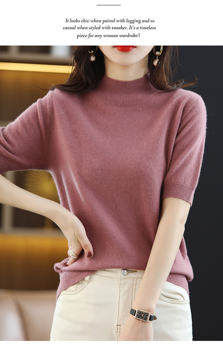 2024新款春秋半高领五分袖羊毛打底衫女中袖修身毛衣女西装伴侣内详情41