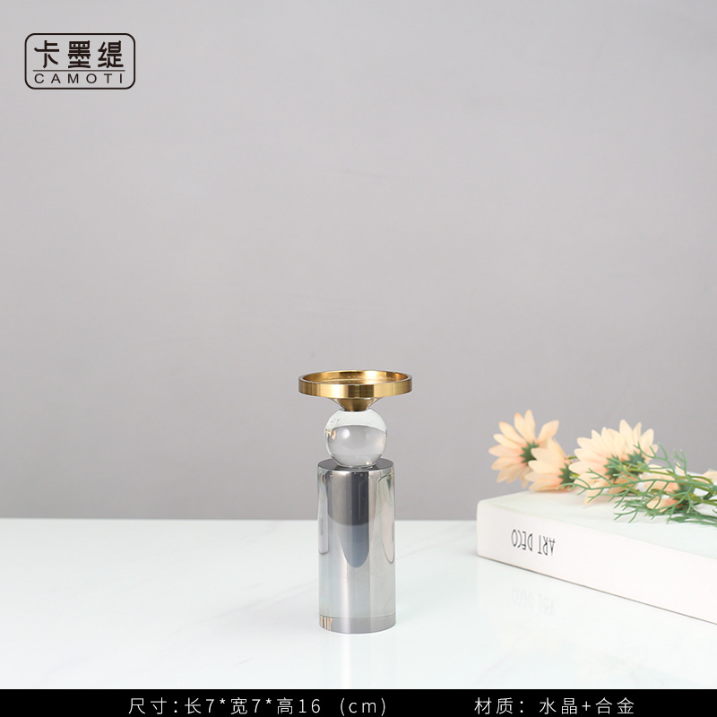 Modern and simple home furnishings, grey and blue crystal candlesticks, creative geometric decorative items, dining table decoration items pic 32