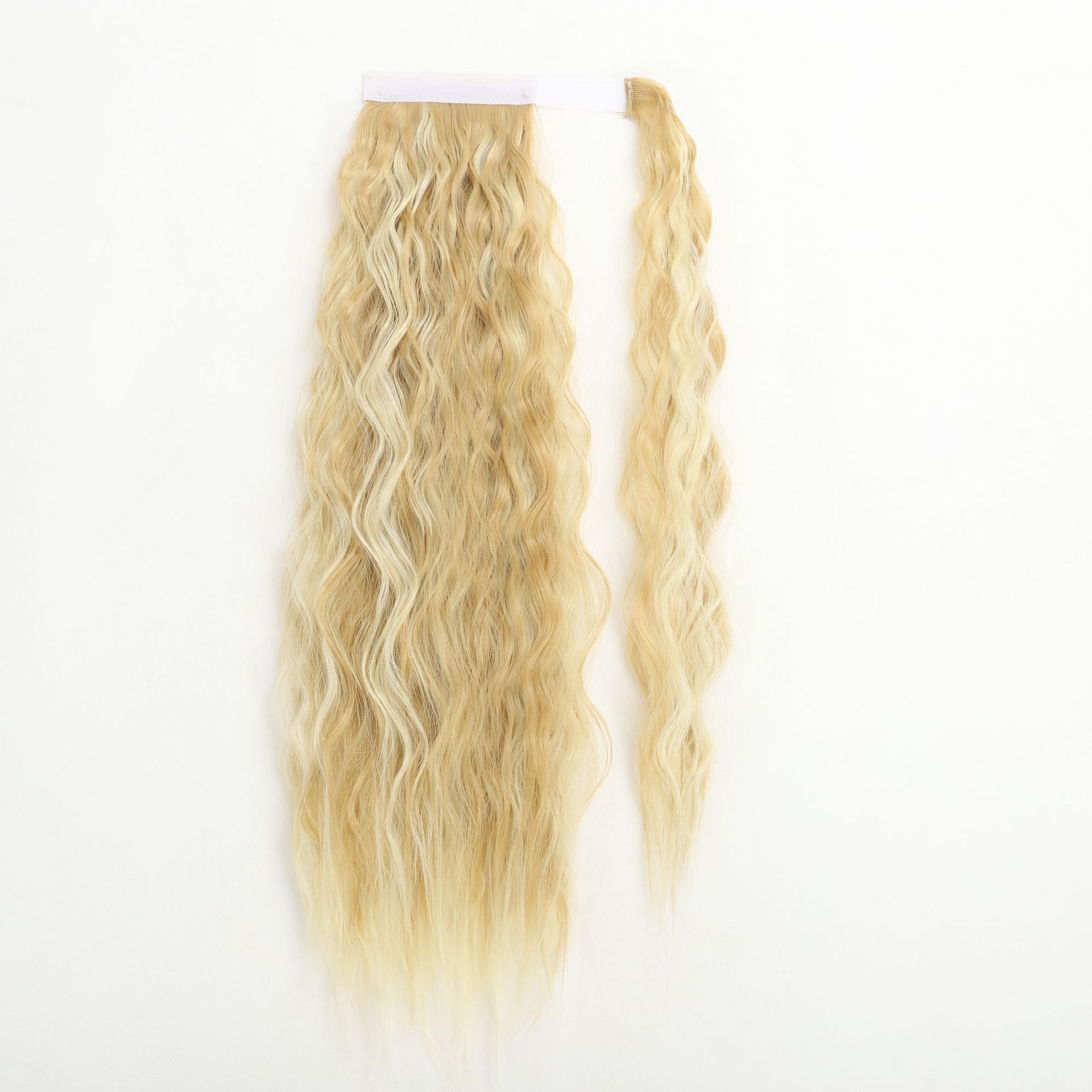 工厂批发化纤假发绑带魔术贴curly辫子马尾玉米须velcro ponytail详情9