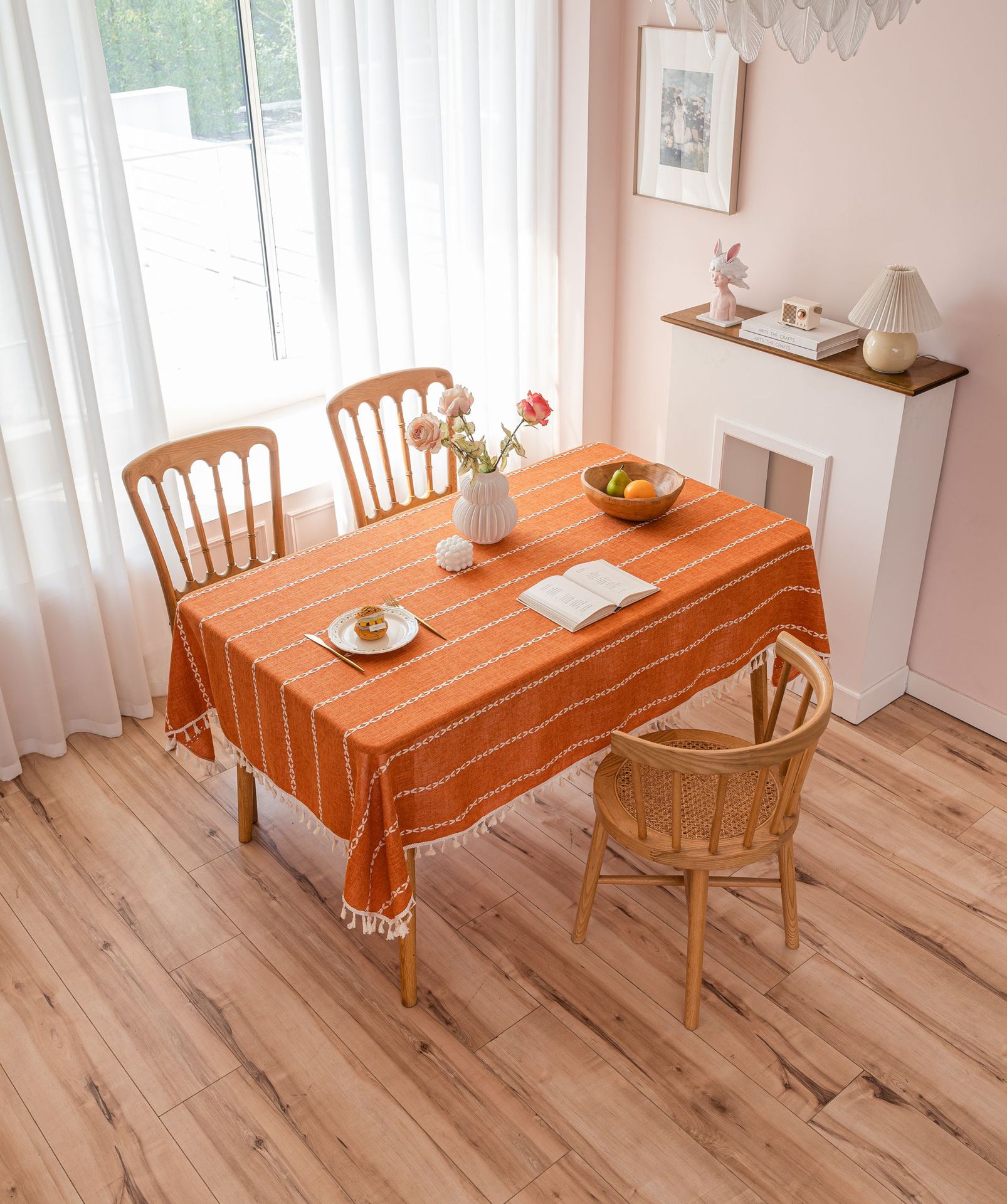 Cross-border three-dimensional embroidered striped tablecloth, popular black solid color, white cotton and linen tablecloth cover, fabric outdoor party pic 35