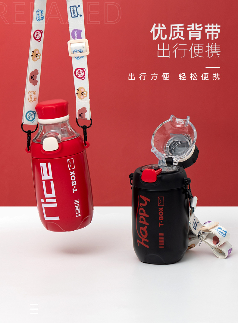 Personalized and trendy simple letter insulated cup, 304 stainless steel with straw, high appearance level, pop-up lid, can be carried diagonally with water cups pic 4