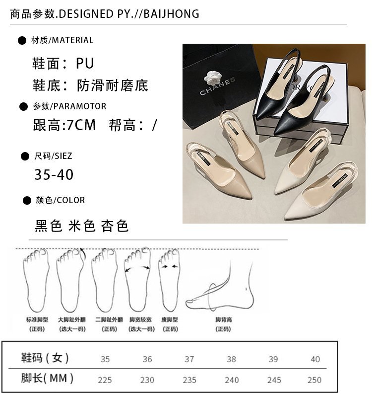2023春夏季新款尖头高跟鞋女细跟包头凉鞋后空浅口单鞋女详情3