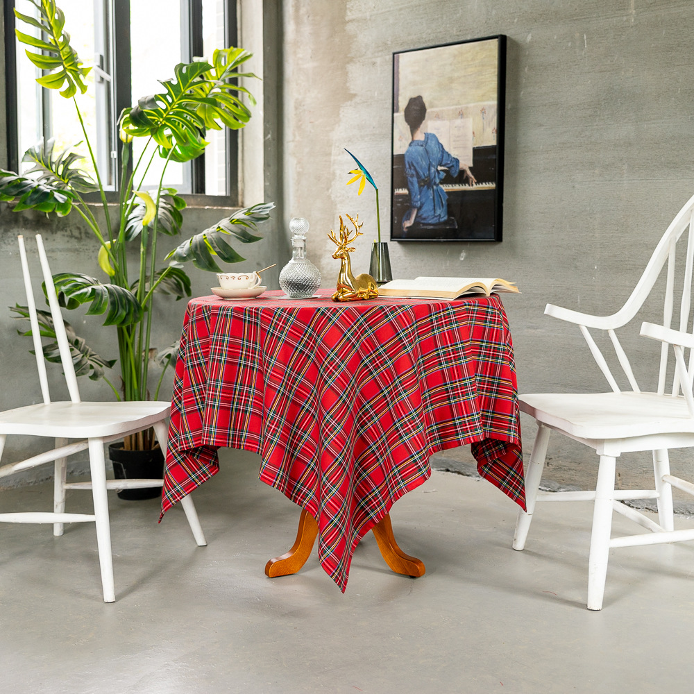 Cross-border Christmas holiday decoration table fabric, retro striped checkered cotton and linen restaurant party cover, Amazon pic 56