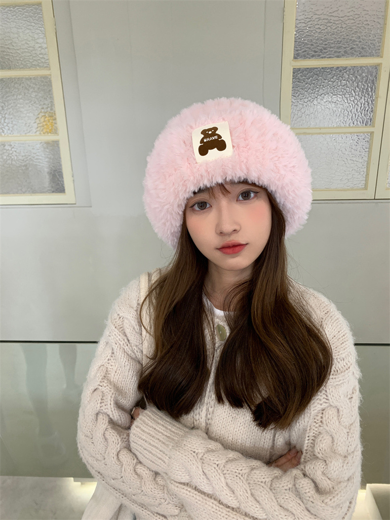 Sheepskin fleece headwear and ear-protecting hat, big head collar to show off face, little Northeast Mongolian cold-proof knitted hat, cute little bear pic 8