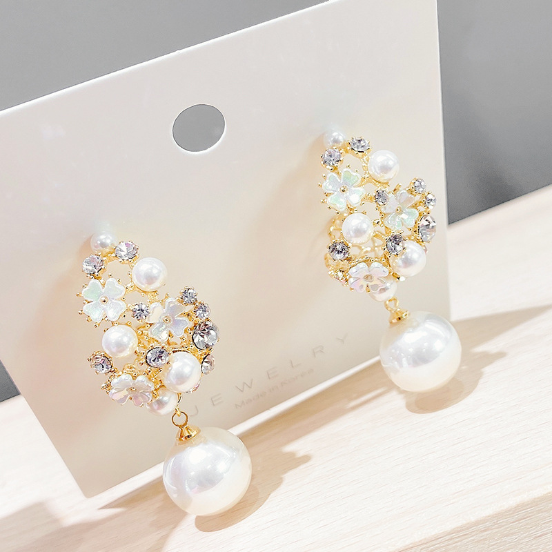 S925 Silver Needle Shell Trendy Japanese and Korean Super Sparkling pearl wreath Elegant stud earrings Forest-style fashionable and sweet student earrings for women pic 20