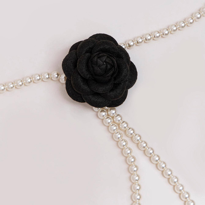 女士优雅珍珠布花甜美时尚高雅山茶花腰链质感汉服连衣裙装饰腰带详情5