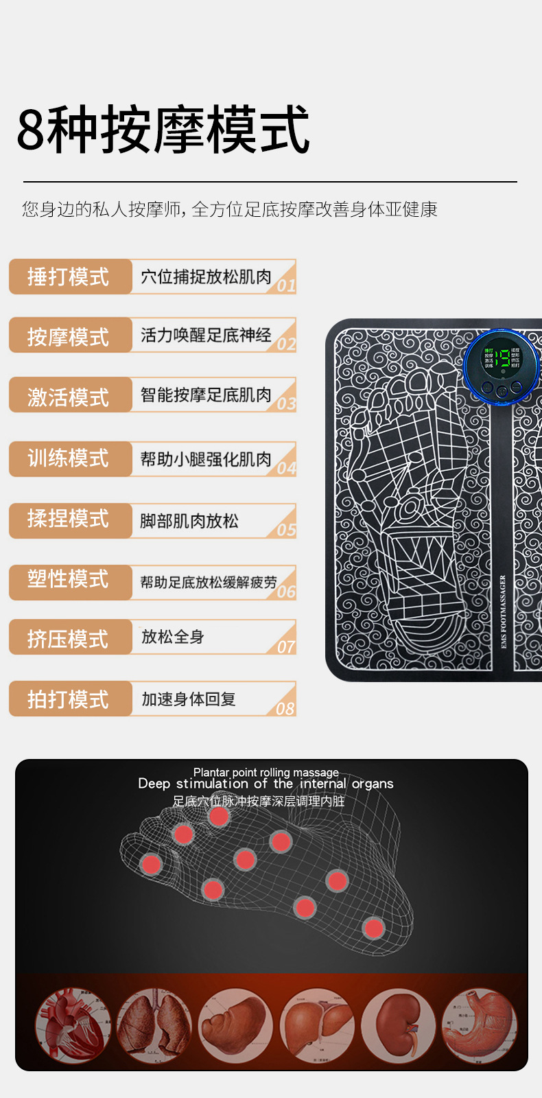Smart EMS foot massager, microcurrent foot massage machine, portable pulse massage foot pad, foot massager pic 5