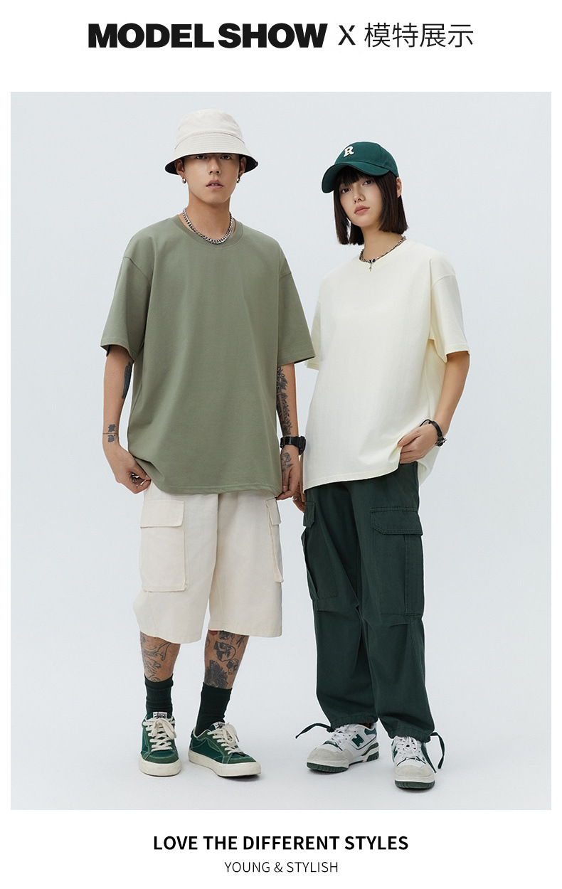 2024夏季纯色新款男士短袖T恤宽松落肩大码潮流情侣半袖港风体恤详情16