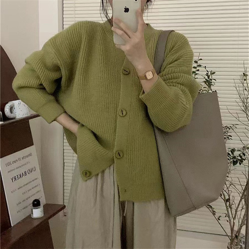 韩系纯色简约慵懒风麻花套头毛衣女秋冬款圆领长袖软糯打底针织衫详情2