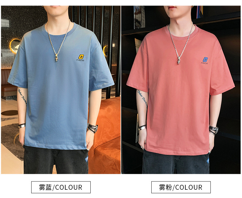 Pure cotton T-shirt for men, summer short-sleeved 2024 new Korean style five-quarter sleeve off-the-shoulder shirt, loose trendy brand short-sleeved large size pic 5