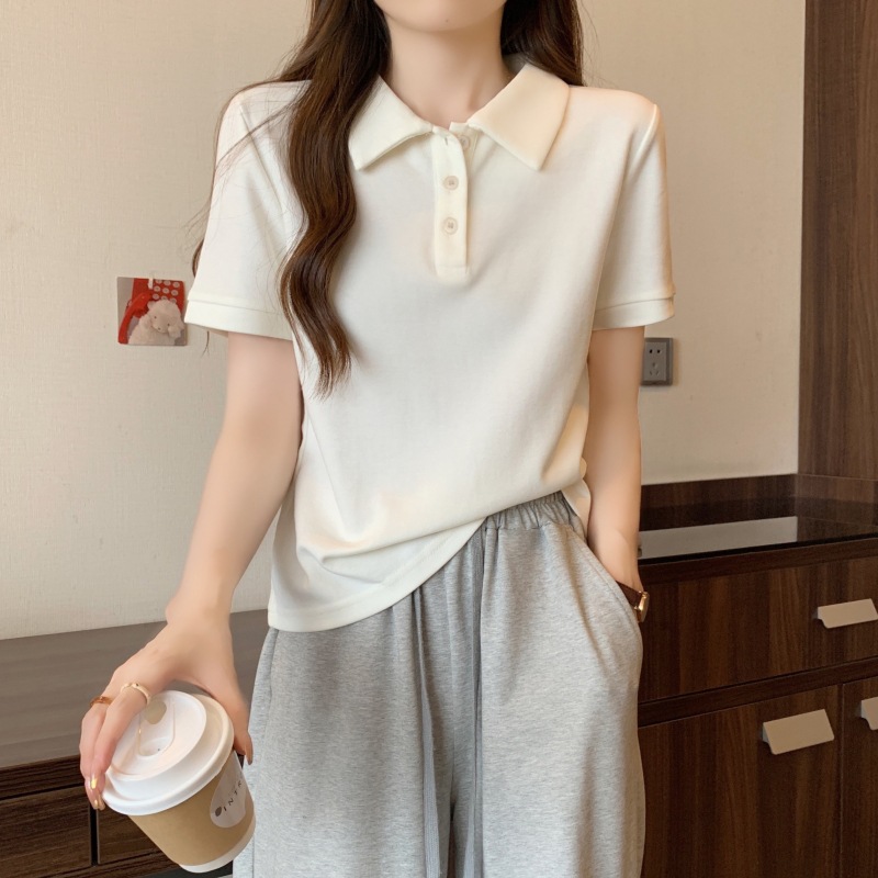 2024夏装polo领短袖T恤女衬衫减龄宽松休闲百搭新款正肩大码上衣详情2