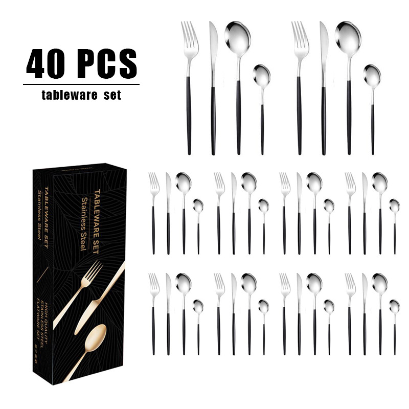跨境热销不锈钢刀叉勺套装40件套餐具套装礼盒装西餐家用牛排刀叉详情19