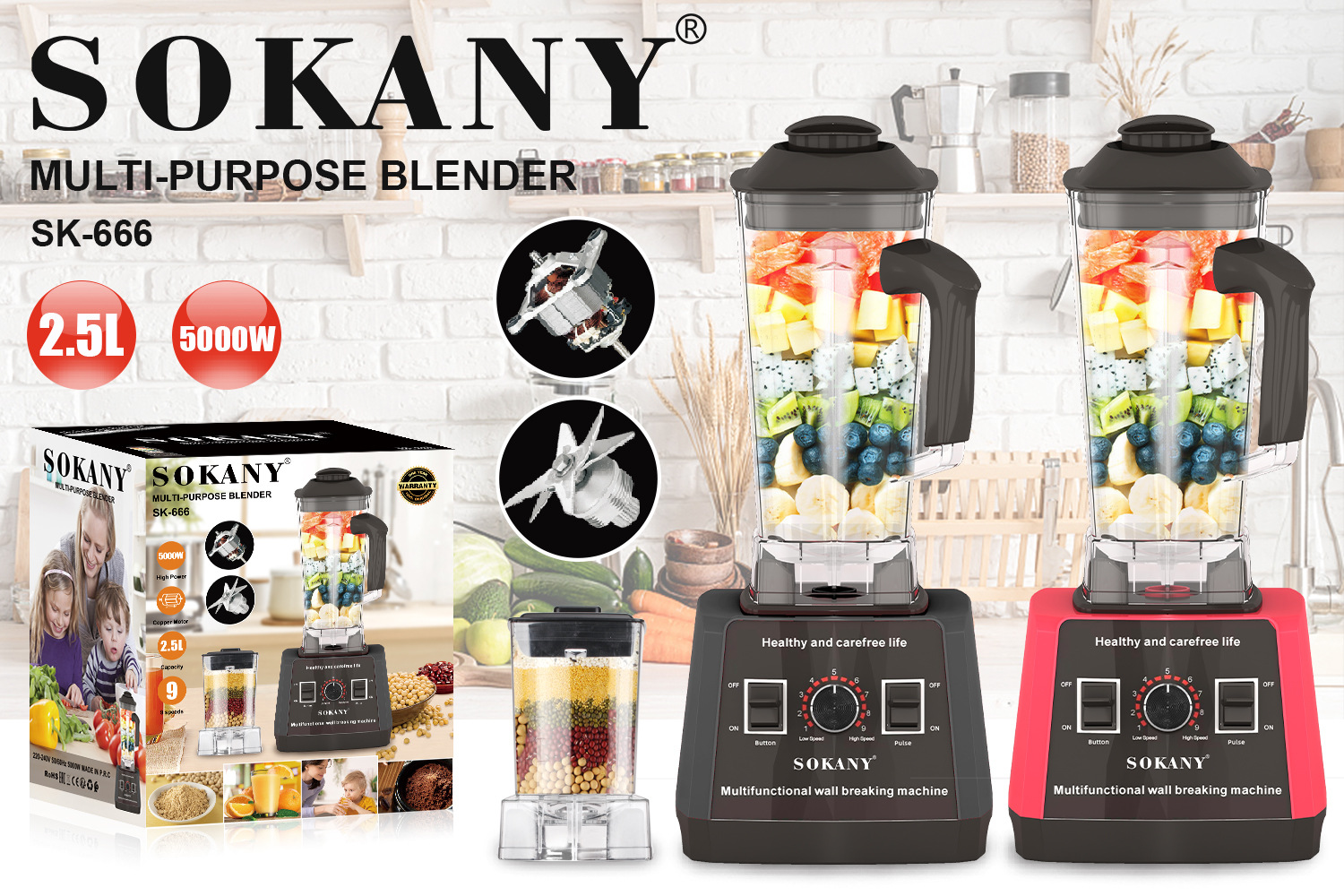 Cross-border Sokany666 blender, household multi-functional two-in-one juicer, juice maker, ice crusher and food processor pic 4