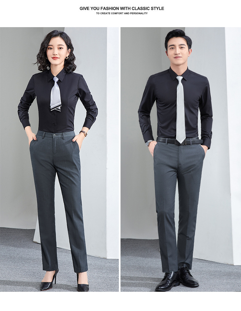 Factory direct supply of long-sleeved white bamboo fiber shirts for men, blue workwear no-iron fitted shirts for women, both men and women pic 30
