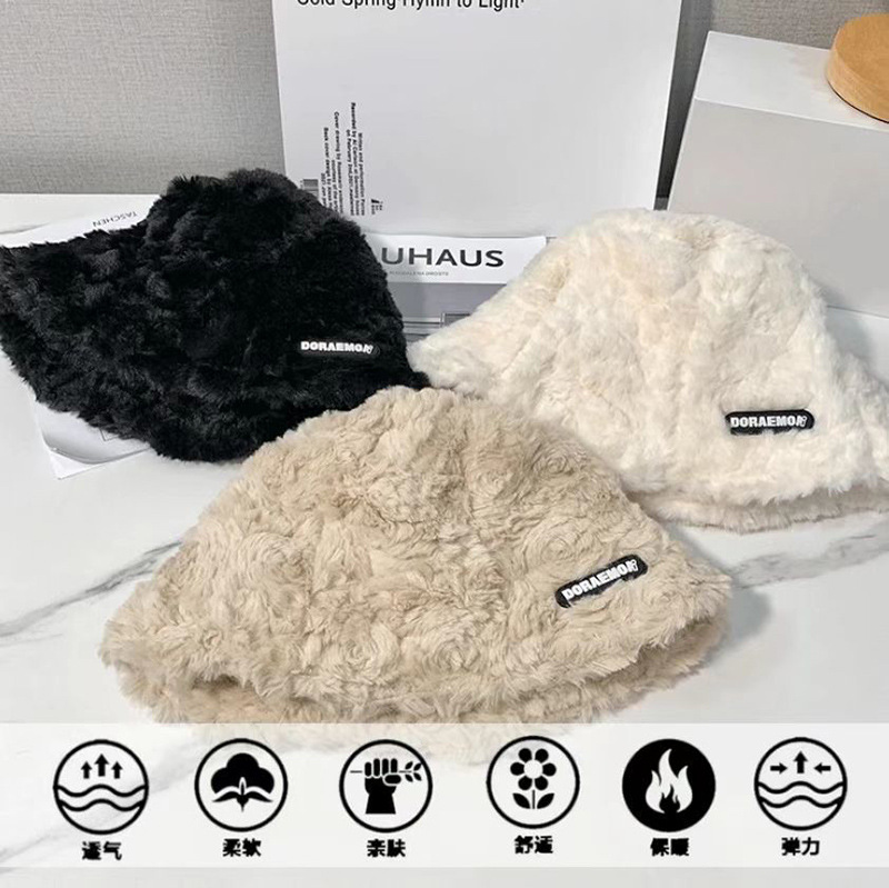 秋冬加绒加厚保暖渔夫帽羊羔绒盆帽女生冬季潮流时尚百搭毛绒帽子详情2
