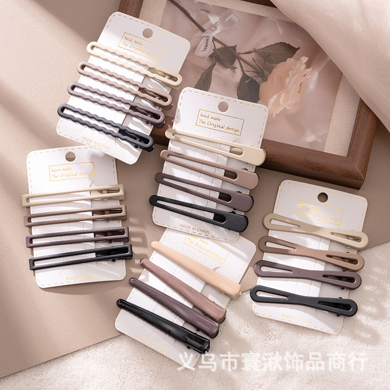 ins咖色磨砂发夹套装简约网红前额刘海BB夹高级感侧边碎发夹头饰详情2
