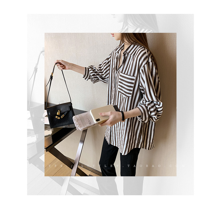 A new design of a trendy striped shirt for women, a loose Hong Kong-style shirt as a base layer pic 14