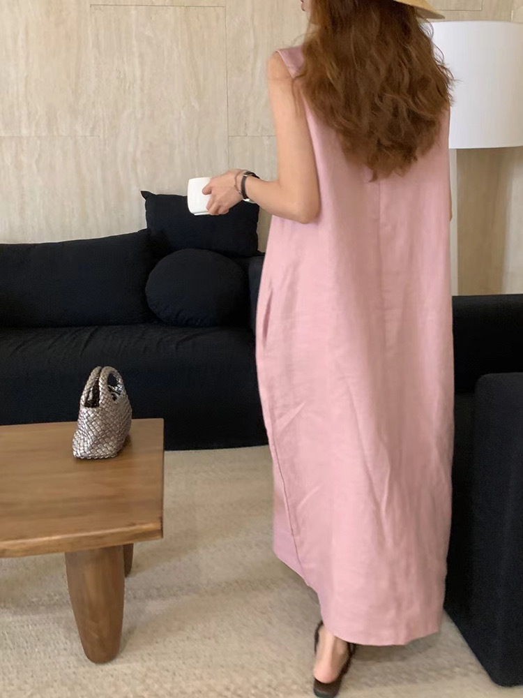 2024 Minimalist and elegant all-linen vest dress for women, summer sleeveless long dress for women pic 11