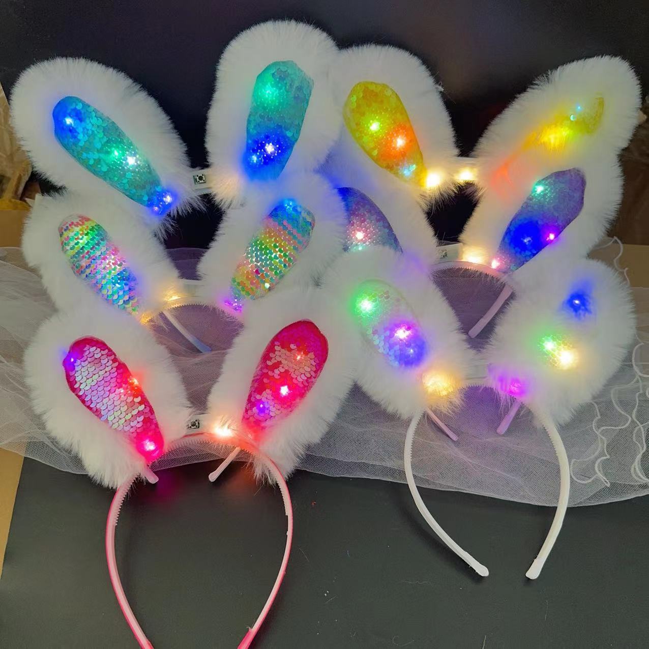 Luminous plush rabbit ear headbands with flashing lights, selling cute rabbit ear headbands, setting up stalls at night markets, and wholesale toys pic 5