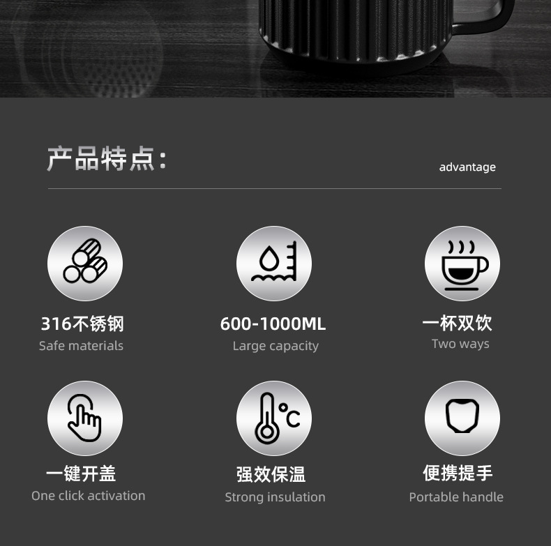 316不锈钢真空保温杯男女外出便携大容量水杯上学办公泡茶保温杯详情2