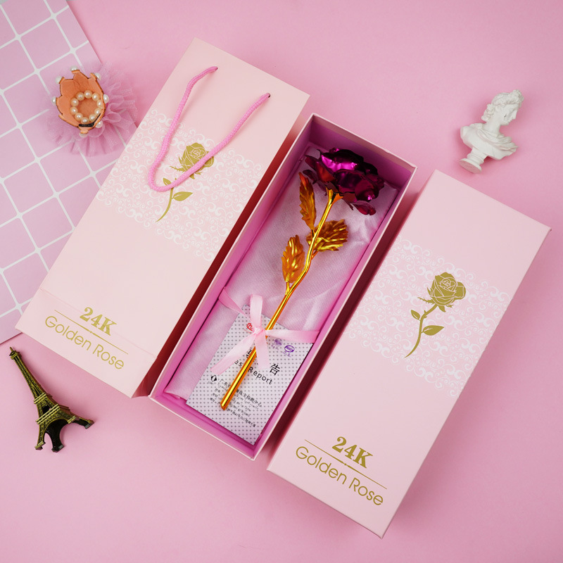 情人节24K彩金金箔玫瑰康乃馨 圣诞节玫瑰带礼盒活动赠品批发母亲节礼品详情8